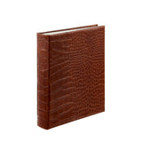 Medium 4-Ring Clear Pocket Album Cognac Croc Embossed Leather