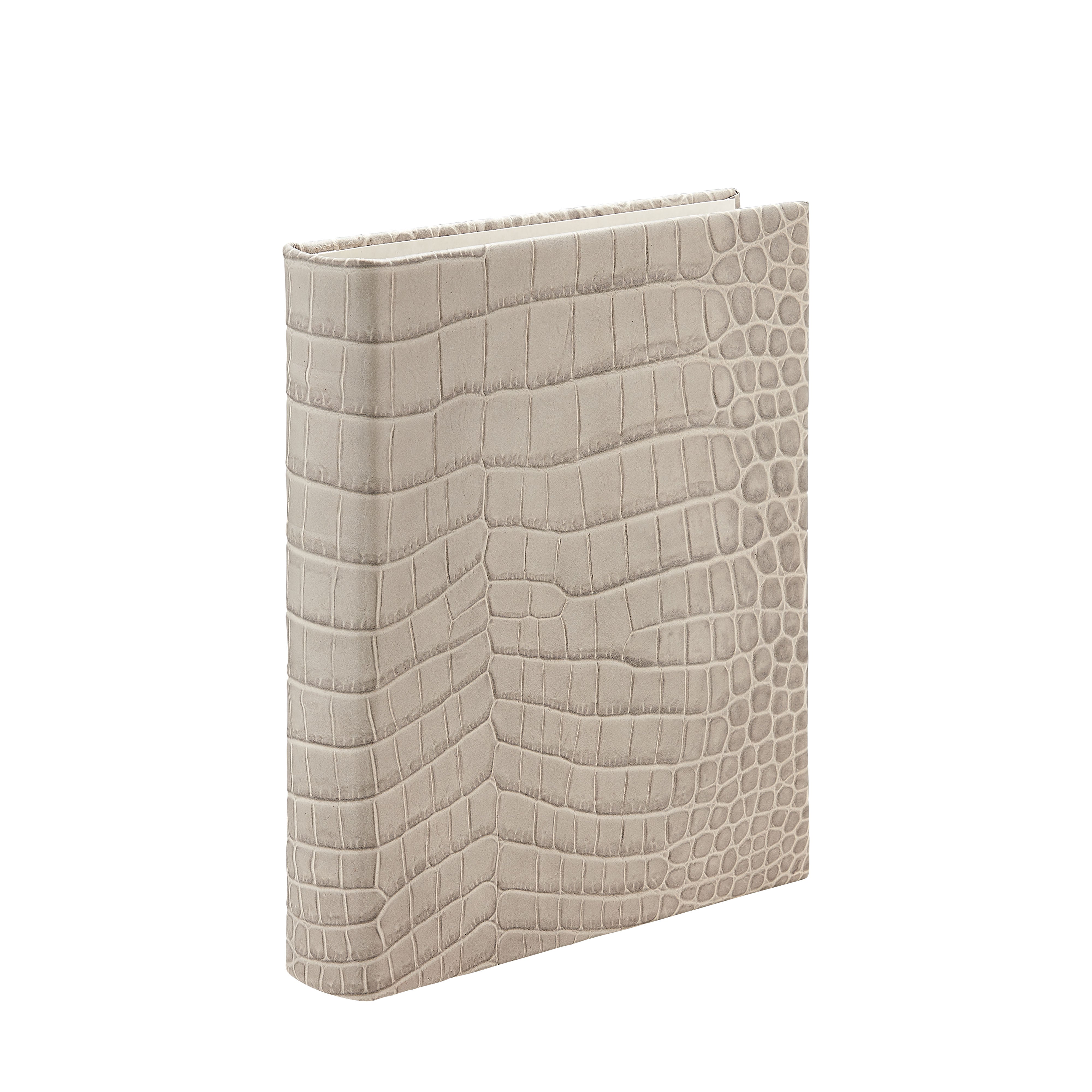 Medium 4-Ring Clear Pocket Album Light Grey Croc Embossed Leather