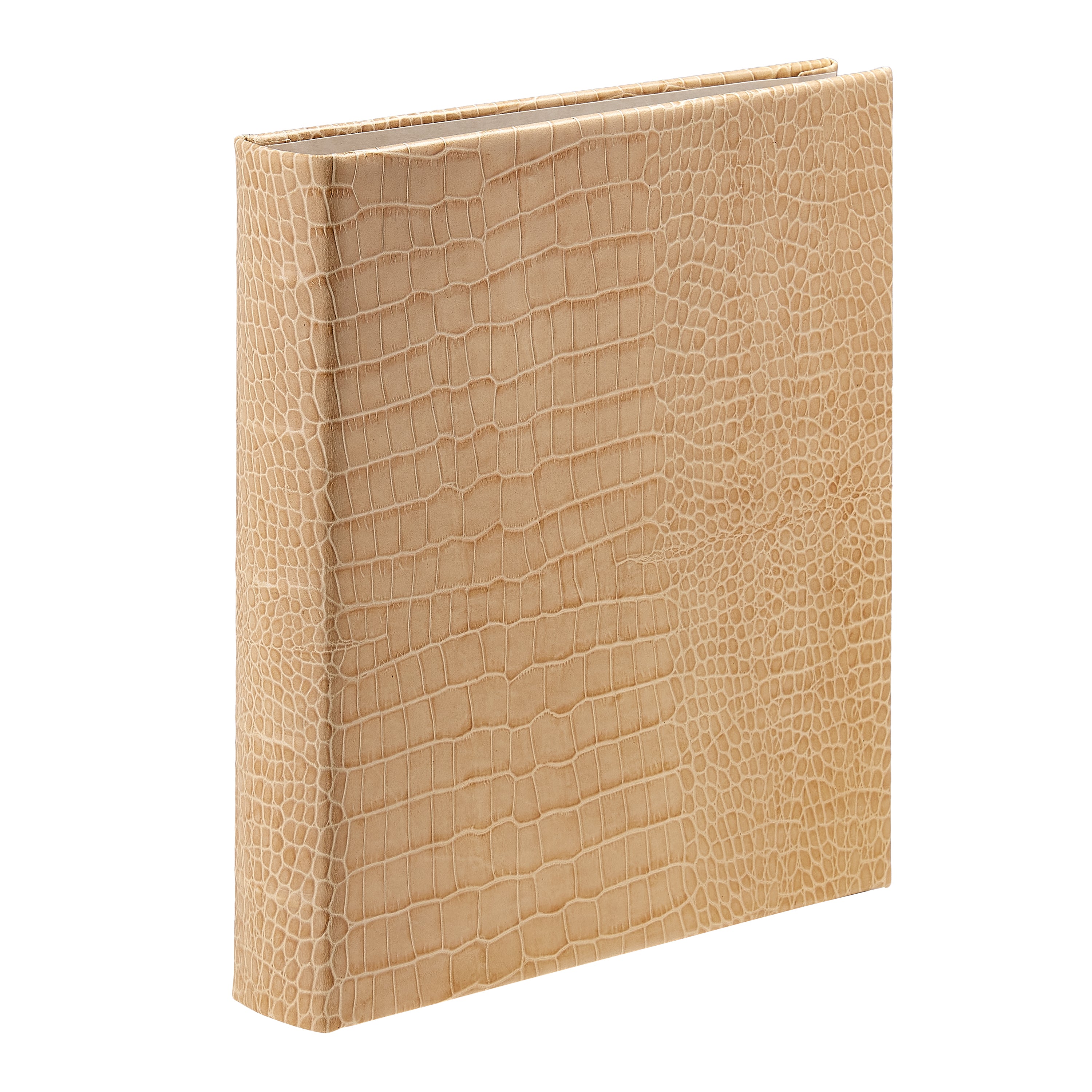 Large 3-Ring Clear Pocket Album Camel Croc Embossed Leather